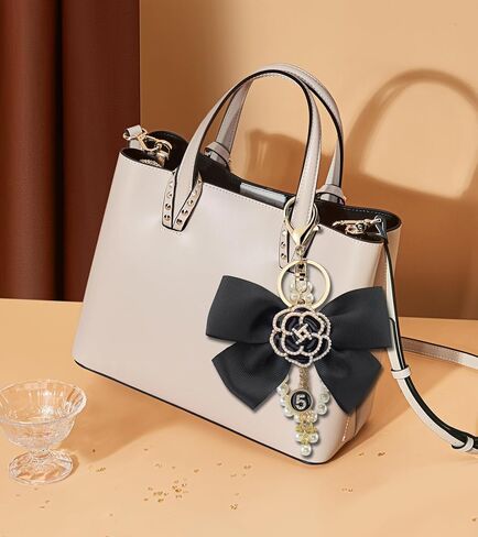 Camellia Flower Bag Charms Bow-Knot keychain with Pearl Lucky Five Chain Dangle Charm for Women's Handbags in Saudi Arabia
