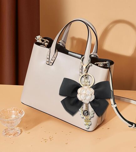 Camellia Flower Bag Charms Bow-Knot keychain with Pearl Lucky Five Chain Dangle Charm for Women's Handbags in Saudi Arabia