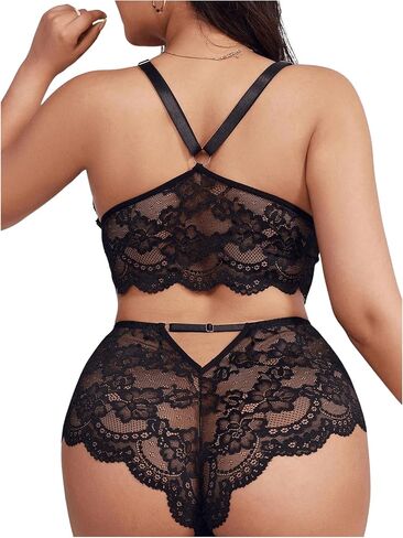 SweatyRocks Women's Plus Size Lace Lingerie Set Sheer Bralettes and Cut Out Briefs Underwear Sets in Saudi Arabia