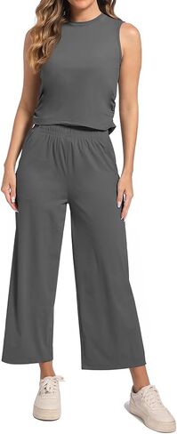 2 Piece Outfits Wide Leg Jogging Sets for Women Yoga Ice Silk Jogger Tracksuit Workout Sets with Pockets in Saudi Arabia