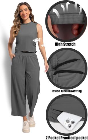 2 Piece Outfits Wide Leg Jogging Sets for Women Yoga Ice Silk Jogger Tracksuit Workout Sets with Pockets in Saudi Arabia