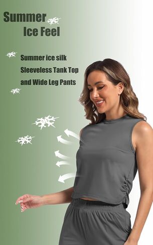 2 Piece Outfits Wide Leg Jogging Sets for Women Yoga Ice Silk Jogger Tracksuit Workout Sets with Pockets in Saudi Arabia