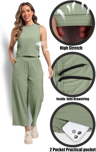 2 Piece Outfits Wide Leg Jogging Sets for Women Yoga Ice Silk Jogger Tracksuit Workout Sets with Pockets in Saudi Arabia
