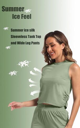 2 Piece Outfits Wide Leg Jogging Sets for Women Yoga Ice Silk Jogger Tracksuit Workout Sets with Pockets in Saudi Arabia