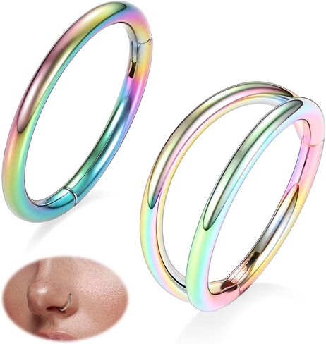 PEAKLINK Double Nose Hoop Ring Sets Hinged Segment Ring Seamless Clicker Ring 20G 18G 16G Septum Jewelry Conch Helix Cartilage Daith Rook Tragus Lobe Hoop Earrings 6mm to 12mm in Kuwait