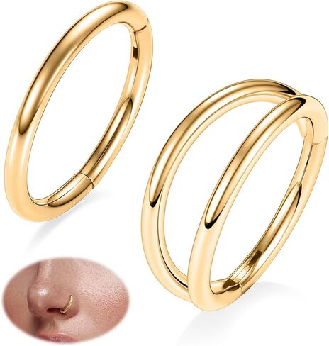 PEAKLINK Double Nose Hoop Ring Sets Hinged Segment Ring Seamless Clicker Ring 20G 18G 16G Septum Jewelry Conch Helix Cartilage Daith Rook Tragus Lobe Hoop Earrings 6mm to 12mm in Kuwait