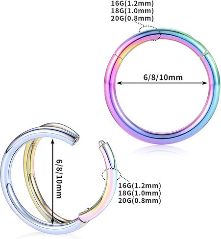 PEAKLINK Double Nose Hoop Ring Sets Hinged Segment Ring Seamless Clicker Ring 20G 18G 16G Septum Jewelry Conch Helix Cartilage Daith Rook Tragus Lobe Hoop Earrings 6mm to 12mm in Kuwait