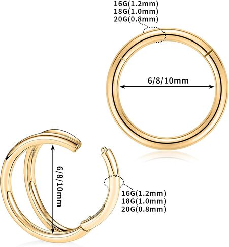 PEAKLINK Double Nose Hoop Ring Sets Hinged Segment Ring Seamless Clicker Ring 20G 18G 16G Septum Jewelry Conch Helix Cartilage Daith Rook Tragus Lobe Hoop Earrings 6mm to 12mm in Kuwait