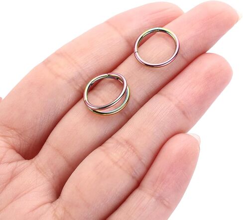 PEAKLINK Double Nose Hoop Ring Sets Hinged Segment Ring Seamless Clicker Ring 20G 18G 16G Septum Jewelry Conch Helix Cartilage Daith Rook Tragus Lobe Hoop Earrings 6mm to 12mm in Kuwait