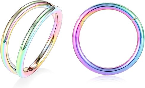 PEAKLINK Double Nose Hoop Ring Sets Hinged Segment Ring Seamless Clicker Ring 20G 18G 16G Septum Jewelry Conch Helix Cartilage Daith Rook Tragus Lobe Hoop Earrings 6mm to 12mm in Kuwait