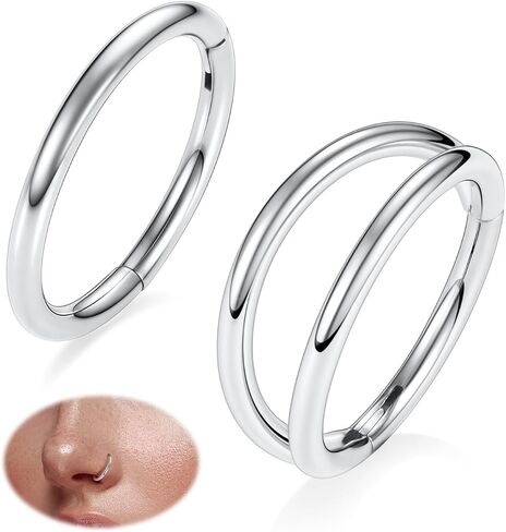 PEAKLINK Double Nose Hoop Ring Sets Hinged Segment Ring Seamless Clicker Ring 20G 18G 16G Septum Jewelry Conch Helix Cartilage Daith Rook Tragus Lobe Hoop Earrings 6mm to 12mm in Kuwait