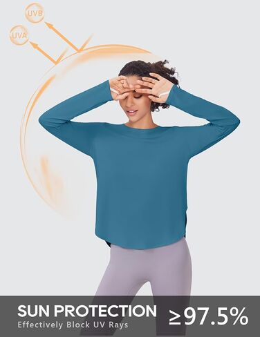 PINSPARK 2 حزمة من القمصان طويلة الأكمام للنساء للحماية من الأشعة فوق البنفسجية، قمصان ناعمة للتمرين، سريعة الجفاف وخفيفة الوزن للمشي لمسافات طويلة واليوجا وصالة الألعاب الرياضية in Kuwait