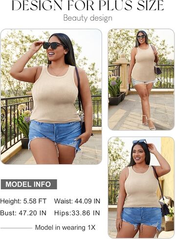 Women’s Plus Size Tank Tops Summer Sleeveless Basic Cami Top Shirt Casual Knit Ribbed Racerback Blouse in Kuwait