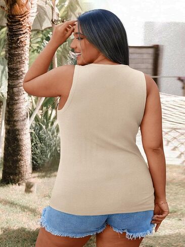 Women’s Plus Size Tank Tops Summer Sleeveless Basic Cami Top Shirt Casual Knit Ribbed Racerback Blouse in Kuwait