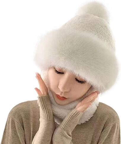 Women's Winter Fleece Beanie Hat Scarf Mask Set, Cute One Piece Warm Thicken Hooded Ski Hat Neck Warmer for Outdoor in Kuwait