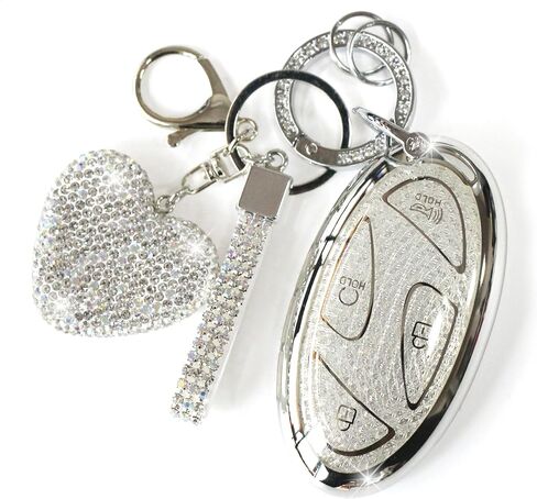 Key Fob Cover with Diamond Keychain Fit for Hyundai Car Key Holder Case Compatible with Hyundai loniq 6 Grandeur GN7 KONA 2023 2024 Smart Remote Key Protector, 5/7 Buttons (Silver-Heart) in Kuwait