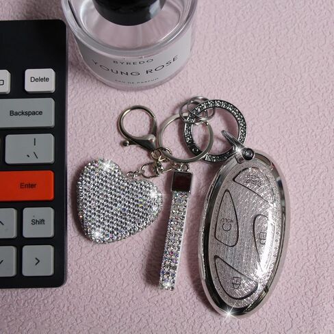 Key Fob Cover with Diamond Keychain Fit for Hyundai Car Key Holder Case Compatible with Hyundai loniq 6 Grandeur GN7 KONA 2023 2024 Smart Remote Key Protector, 5/7 Buttons (Silver-Heart) in Kuwait