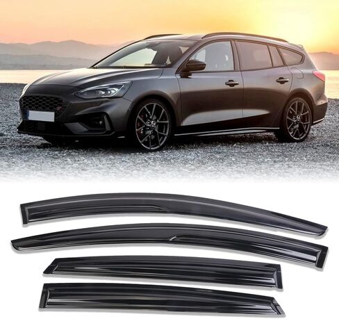 حاجب النافذة الخارجي للتركيب باللون الأسود الدخاني، واقي المطر المتوافق مع مجموعة Ford Focus المكونة من 4 قطع 2012-2019 94373 in Kuwait