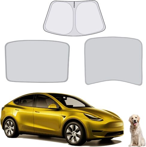 Tesla Model Y Sunshade 2019-2023, Windshield Sunshade and Roof Foldable Sun Shade Covers Set of 3, Tesla Model Y Accessories in Saudi Arabia