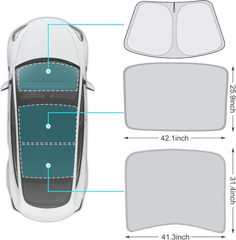 Tesla Model Y Sunshade 2019-2023, Windshield Sunshade and Roof Foldable Sun Shade Covers Set of 3, Tesla Model Y Accessories in Saudi Arabia