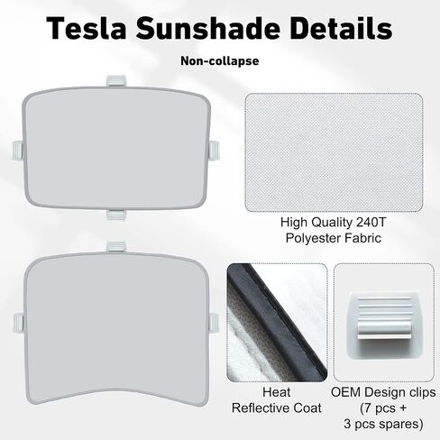 Tesla Model Y Sunshade 2019-2023, Windshield Sunshade and Roof Foldable Sun Shade Covers Set of 3, Tesla Model Y Accessories in Saudi Arabia
