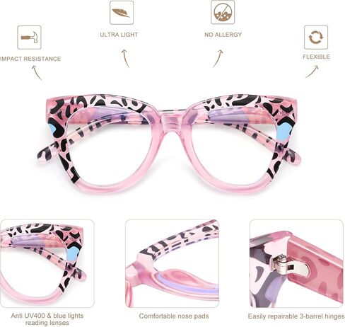 AMOMOMA Trendy Oversized Blue Light Reading Glasses Women, Stylish Square Cat Eye Glasses AM6146 in Kuwait