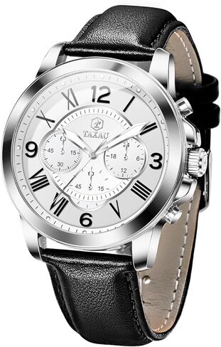 ساعة كرونوغراف للرجال وجه كبير سهلة القراءة تناظرية كوارتز للرجال ساعة رسمية بحزام جلدي مقاومة للماء مضيئة موضة كاجوال ساعة معصم للرجال in Kuwait