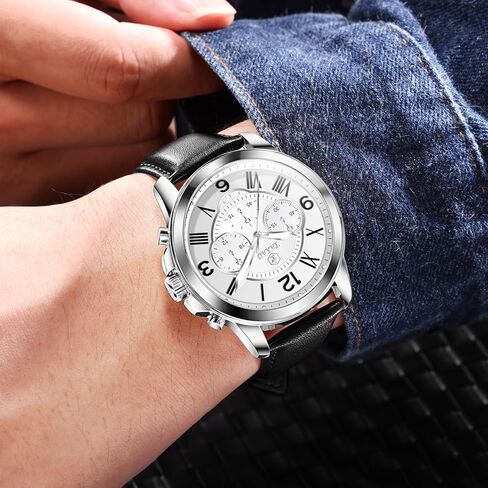 ساعة كرونوغراف للرجال وجه كبير سهلة القراءة تناظرية كوارتز للرجال ساعة رسمية بحزام جلدي مقاومة للماء مضيئة موضة كاجوال ساعة معصم للرجال in Kuwait