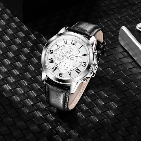 ساعة كرونوغراف للرجال وجه كبير سهلة القراءة تناظرية كوارتز للرجال ساعة رسمية بحزام جلدي مقاومة للماء مضيئة موضة كاجوال ساعة معصم للرجال in Kuwait