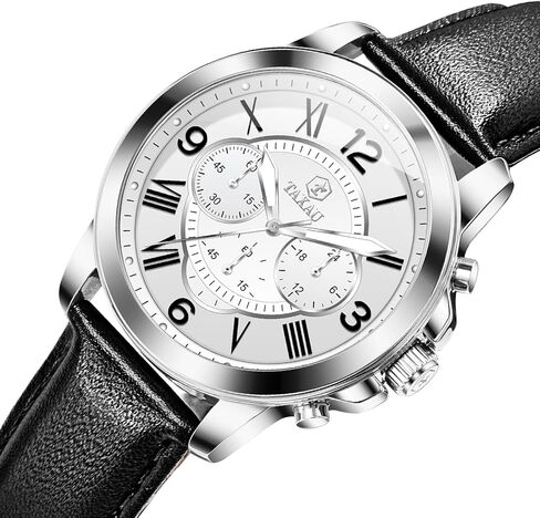 ساعة كرونوغراف للرجال وجه كبير سهلة القراءة تناظرية كوارتز للرجال ساعة رسمية بحزام جلدي مقاومة للماء مضيئة موضة كاجوال ساعة معصم للرجال in Kuwait