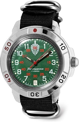 فوستوك | ساعة يد كومانديرسكي 431950 لقوات الحدود ميكانيكية للرياح | الحزام الأسود B® in Kuwait