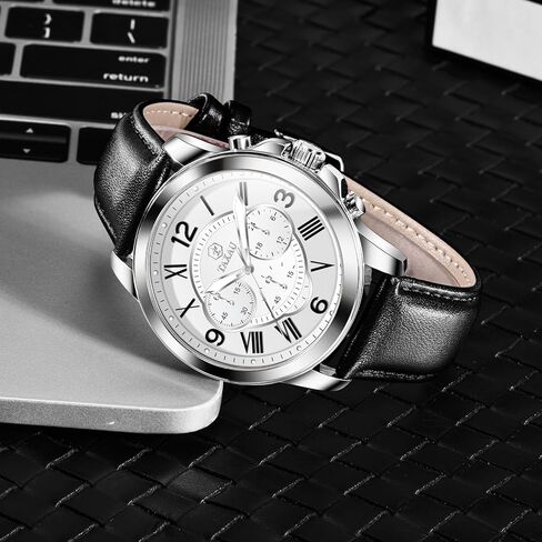 ساعة كرونوغراف للرجال وجه كبير سهلة القراءة تناظرية كوارتز للرجال ساعة رسمية بحزام جلدي مقاومة للماء مضيئة موضة كاجوال ساعة معصم للرجال in Kuwait