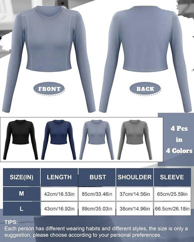Jecery 4 Pcs Long Sleeve Crop Tops for Women Workout Basic Clothes for Ladies Fitted Slim Scoop Neck Cute Yoga Shirts in Saudi Arabia