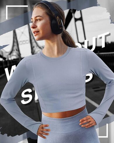 Jecery 4 Pcs Long Sleeve Crop Tops for Women Workout Basic Clothes for Ladies Fitted Slim Scoop Neck Cute Yoga Shirts in Saudi Arabia