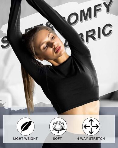 Jecery 4 Pcs Long Sleeve Crop Tops for Women Workout Basic Clothes for Ladies Fitted Slim Scoop Neck Cute Yoga Shirts in Saudi Arabia