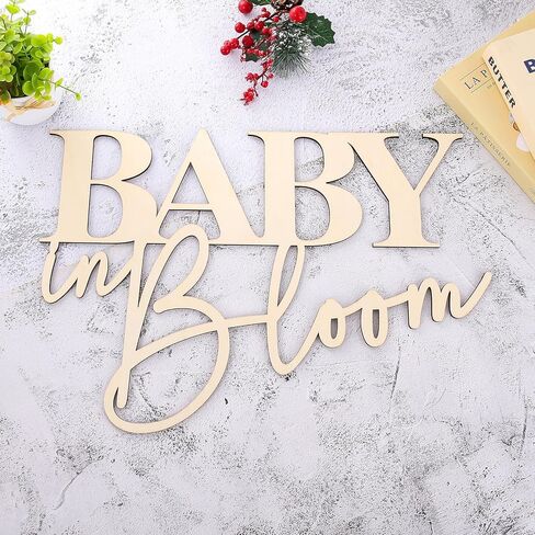 لافتات خشبية Baby in Bloom - لافتات خشبية كبيرة لحفلات استقبال المولود مقاس 22.4 × 16.5 بوصة، تظهر جنس الطفل خلفية ديكورات الحفلات ودعامات التصوير الفوتوغرافي in Kuwait