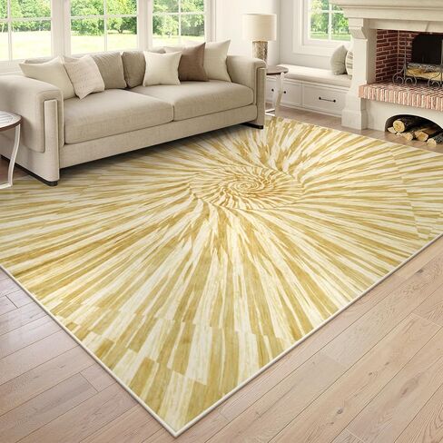 سجادة Wonnitar مجردة دوامة 9x12، سجاد منطقة قابل للغسل في الغسالة، سجادة غرفة معيشة كبيرة، سجادة منطقة هندسية حديثة غير قابلة للتساقط، سجاد جمالي لغرفة النوم وغرفة الطعام (أصفر/ذهبي، 9 × 12) in Kuwait