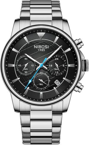 ساعات NIBOSI للرجال ساعة كرونوغراف عسكرية مع تقويم مقاوم للماء وحزام من الفولاذ المقاوم للصدأ ساعات معصم رجالية تناظرية أنيقة للعمل ومصمم ساعات كوارتز للرجال in Kuwait