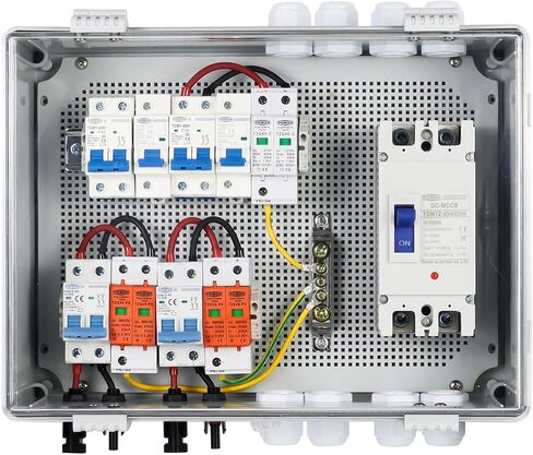 PV Combiner Box 2 String Solar Distribution Box with 25A, 250A DC Circuit Breakers, 63A,125A AC Circuit Breakers, and Surge Protection. Solar PV Breaker Box Perfect for 8K-10KW Solar Inverter Systems in Kuwait