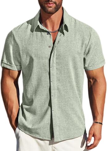 MAPICK Men's Linen Shirts Short Sleeve Button Down Casual Shirt Business Dress Clothing Beach Fashion Summer Tops in Saudi Arabia