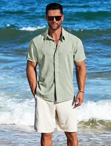 MAPICK Men's Linen Shirts Short Sleeve Button Down Casual Shirt Business Dress Clothing Beach Fashion Summer Tops in Saudi Arabia