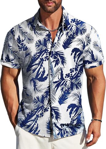 MAPICK Men's Linen Shirts Short Sleeve Button Down Casual Shirt Business Dress Clothing Beach Fashion Summer Tops in Saudi Arabia