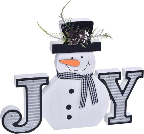 علامة كتلة عيد الميلاد الخشبية، ديكور رجل الثلج، ديكورات شتوية ممتازة للمنزل، ديكورات رجل ثلج داخلي، علامة فرح عيد الميلاد للرف، قطعة مركزية للطاولة، ديكور للعطلات (أبيض) in Kuwait