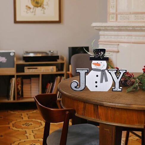 علامة كتلة عيد الميلاد الخشبية، ديكور رجل الثلج، ديكورات شتوية ممتازة للمنزل، ديكورات رجل ثلج داخلي، علامة فرح عيد الميلاد للرف، قطعة مركزية للطاولة، ديكور للعطلات (أبيض) in Kuwait
