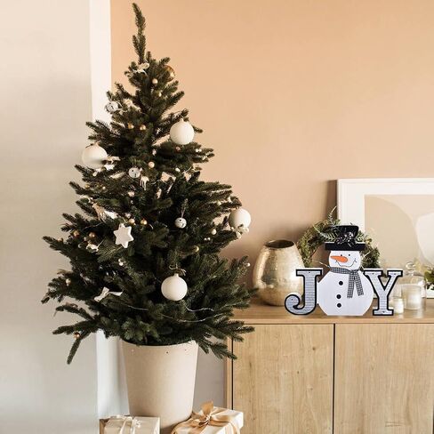 علامة كتلة عيد الميلاد الخشبية، ديكور رجل الثلج، ديكورات شتوية ممتازة للمنزل، ديكورات رجل ثلج داخلي، علامة فرح عيد الميلاد للرف، قطعة مركزية للطاولة، ديكور للعطلات (أبيض) in Kuwait