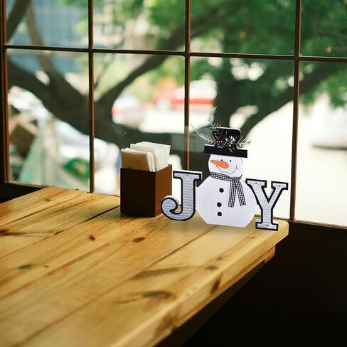 علامة كتلة عيد الميلاد الخشبية، ديكور رجل الثلج، ديكورات شتوية ممتازة للمنزل، ديكورات رجل ثلج داخلي، علامة فرح عيد الميلاد للرف، قطعة مركزية للطاولة، ديكور للعطلات (أبيض) in Kuwait