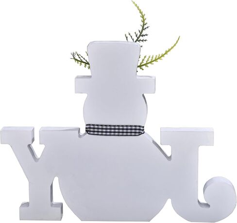 علامة كتلة عيد الميلاد الخشبية، ديكور رجل الثلج، ديكورات شتوية ممتازة للمنزل، ديكورات رجل ثلج داخلي، علامة فرح عيد الميلاد للرف، قطعة مركزية للطاولة، ديكور للعطلات (أبيض) in Kuwait