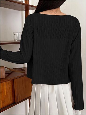 MakeMeChic Women's Long Sleeve Button Open Front Lightweight Cropped Cardigan Sweaters in Saudi Arabia
