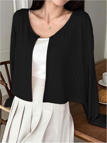MakeMeChic Women's Long Sleeve Button Open Front Lightweight Cropped Cardigan Sweaters in Saudi Arabia