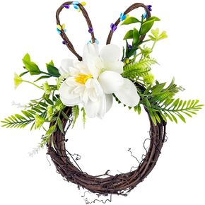 Easter Bunny Spring Wreath Blossom Rabbit Garland with Artificial Floral Wreaths for Front Door Decor